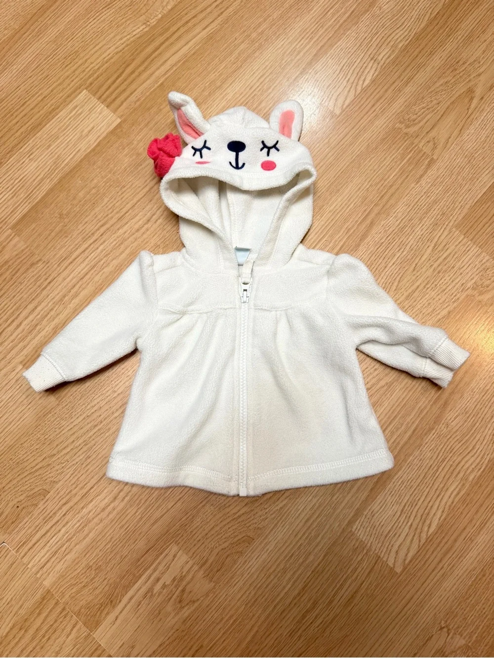 Old Navy White Bunny Hooded Fleece Jacket Baby Girls 3-6M Zip Front Ears